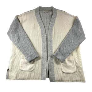 Barbour Dipton Cardigan M Wool Cotton Blend Grey Cream Fishermans Rib Open Front